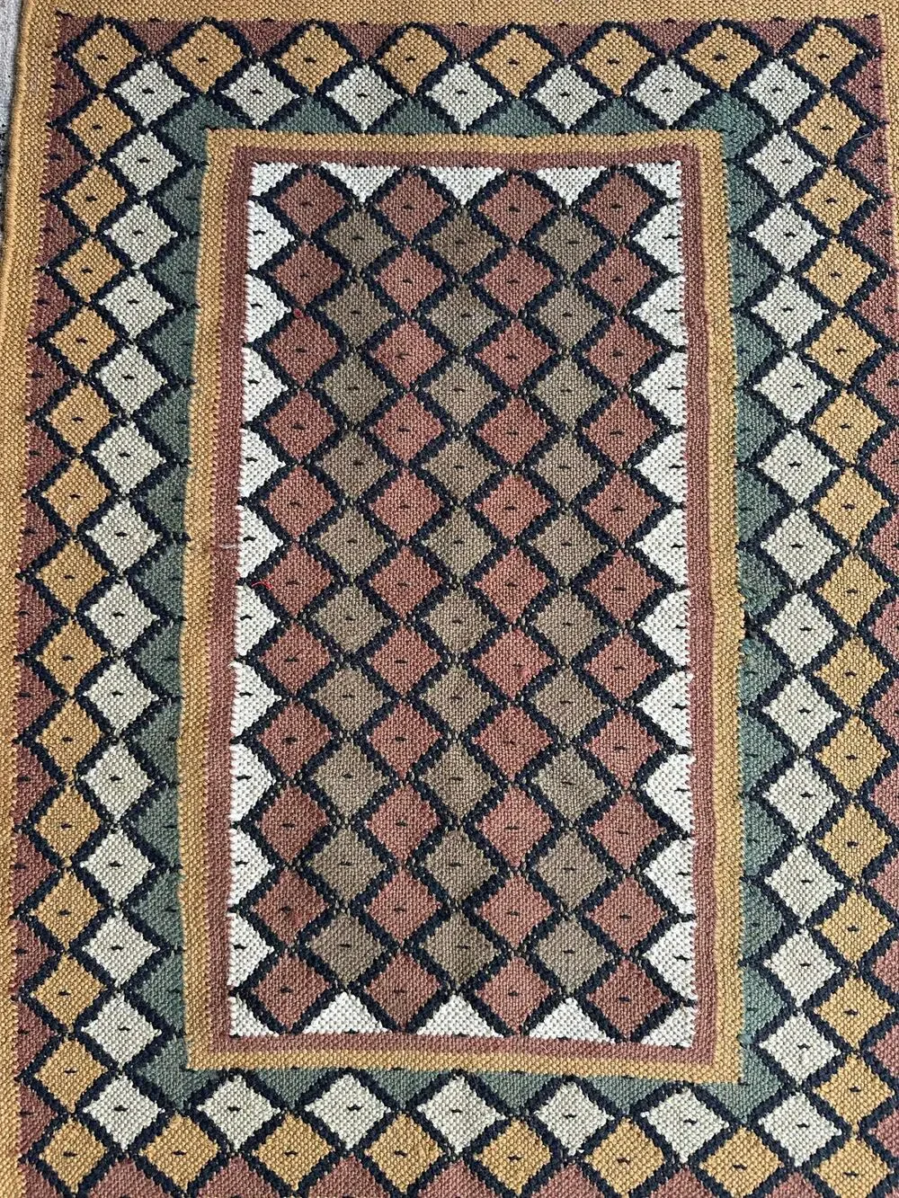 Vintage Turkish Kilim Rug Boho Aztec Rug 37x25” wool jute natural woven